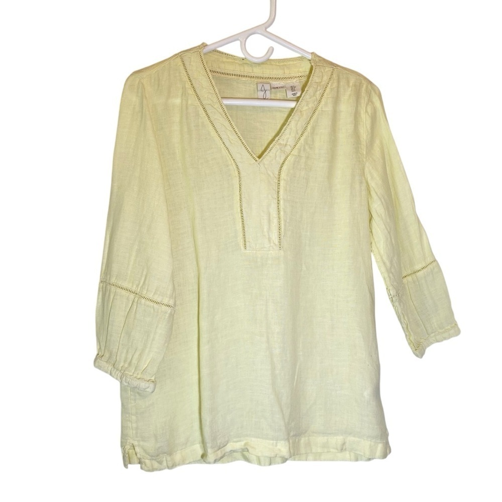 JOIE  Women size small Cottage-core Butter Yellow 3/4 Sleeve Relaxed Tunic Linen
